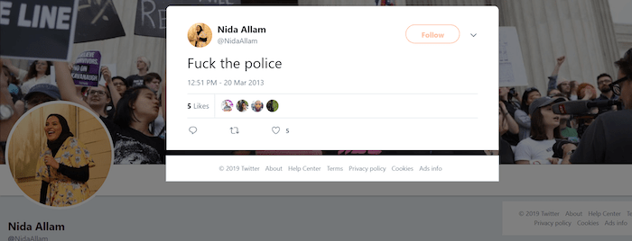 Nida Allam, fuck the police
